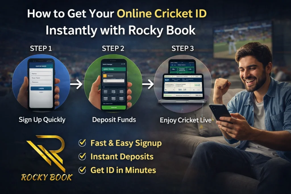 Step-by-step process to get Rocky Book online cricket ID with signup, deposit and live cricket play