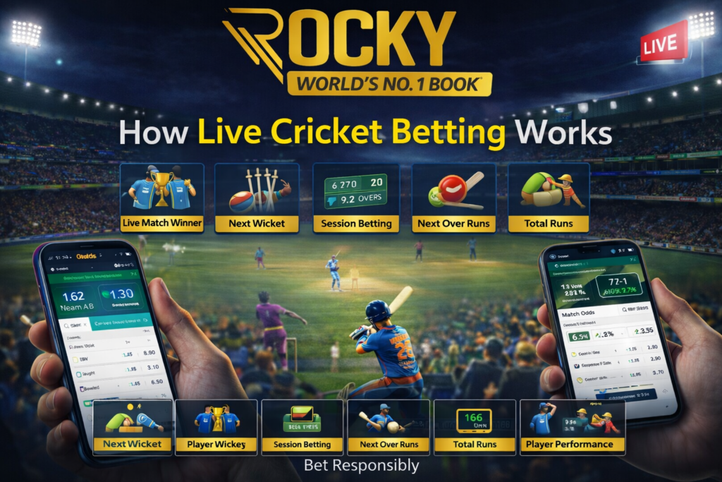 How live cricket betting works with live odds and betting markets on mobile screen