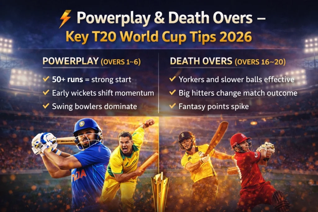 Powerplay and Death Overs Key T20 World Cup Tips 2026 strategy banner