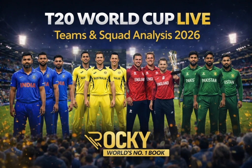 T20 World Cup Live teams and squad analysis 2026 with Rocky logo
