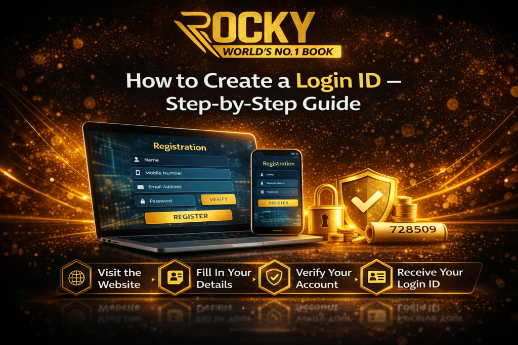 How to create a login ID step by step guide with Rocky World's No 1 Book platform secure account registration process