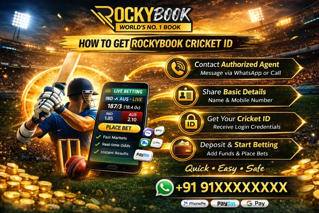 How to get RockyBook Cricket ID step by step guide with agent contact, login details, and deposit process in India